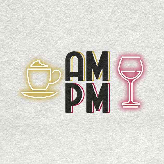 Coffee and Wine AM PM Neon 80's Retro by Wolfkin Design